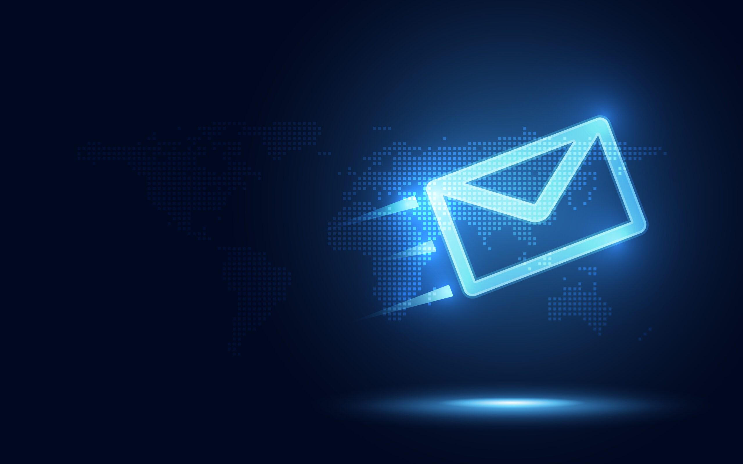 Futuristic blue express envelope and parcel abstract technology background. Business quantum internet network communication and high speed parcel delivery and email text sending message service